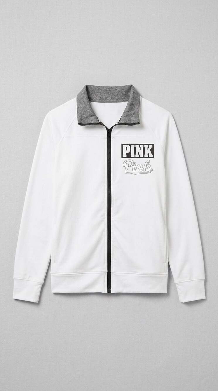 Pink Victoria's Secret Ultimate Full Zip Track Jacket White Small